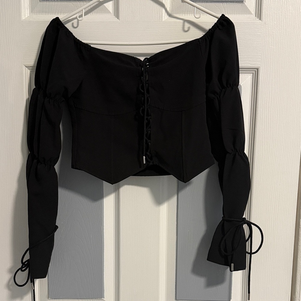 Maniere De Voir Black Corset Blouse NWT